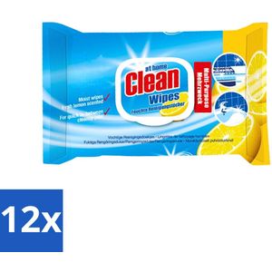 At Home - Clean - Multi-Purpose Reinigingsdoekjes - Citroen - Vochtig - 55 Doekjes - Voordeelverpakking - 12 stuks