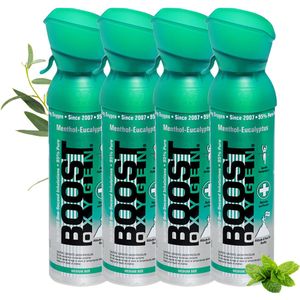 Boost Oxygen 5 liter - Menthol-Eucalyptus - 95% Pure Zuurstof - Tot wel 400 inhalaties - Ademhalingsondersteuning voor sport herstel, hoogte, prestaties en gezondheid - Zuurstoffles - 4x 5L (4 pak, 20L totaal)