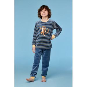 Woody pyjama jongens/heren velours - antraciet/geel gestreept - kat - 252-10-PLC-V/916 - maat 92