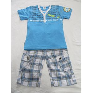 dirkje , kledingset , jongen , tshirt blauw Be good + bermuda geruit , 5 jaar  110
