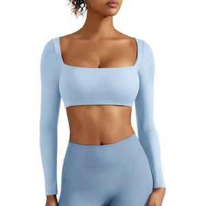 Crop Top Dames met Lange Mouwen en Ingebouwde Beha