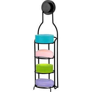 Belle Vous Zwarte 4 Laags Ijzeren Douche Caddy Rek - Geen Boren/Adhesieve Zuignap Hangende Badkamer Organizer Mand - Roestbestendige Zeep Opslag Houder voor Scheermessen, Sponsen, Shampoo en Meer