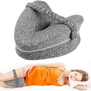 Orthopedisch Kniekussen voor Zijslapers - Ergonomisch Wigkussen met Riem, Traagschuim Kniekussen voor Ondersteuning van Benen, Knieën en Rug