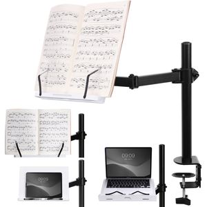 Navaris bamboe boekenstandaard met arm - Past op tafels bureau of aanrecht - Houder voor boeken tablet ereader of bladmuziek - 34 x 45 x 55 cm - Wit