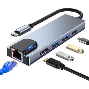 USB C Hub Multiport Adapter - 5-in-1 Docking Station met 4K HDMI, RJ45 Ethernet, USB 3.0, 100W PD - Compatibel met MacBook Pro/Air, iPad Pro, iPad Mini 6, Surface Pro en Meer Type C Apparaten