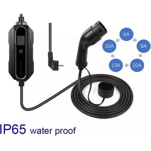 Mobiele Thuislader - IP66 Waterdicht - Type 2 vanaf stopcontact EU - 8A/10A/13A/16A - 1 Fase - 5 meter