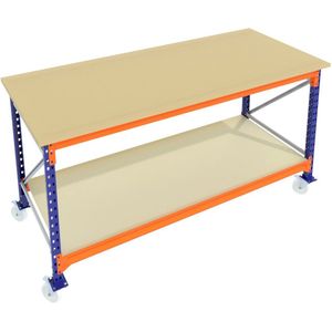 Werkbank op wielen - 2 lagen - 170x100x95 (BxDxH) - Super sterk! (1000 kilo draagvermogen) - Inpaktafel - Klustafel - Professioneel - Voor schuur of magazijn!