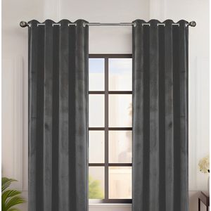 Glow Thuis - Gordijn - Fluweel – Kant en klaar - Grijs - Met Ringen - 135x250 cm
