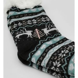 Merino Wollen sokken - Zwart met Hartjes - maat 39/42 - Huissokken - Antislip sokken - Warme sokken – Winter sokken