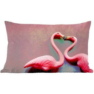 Sierkussens - Kussen - Twee flamingo's kussen elkaar - 50x30 cm - Kussen van katoen