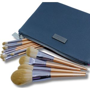 CAIRSKIN Sandy Bronze 12 Professional Brushes - Full Set Face & Eye Makeup - Professionele Visagiekwasten - Poederkwasten Foundationkwast - Contourkwasten - Highlighterkwast - Blending Brushes - Lipliner & Brow Brush - Inclusief CAIRSKIN Beauty Pouch