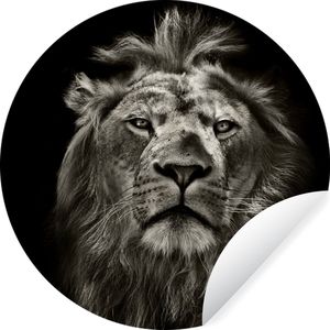 WallCircle - Behangcirkel - Wilde dieren - Leeuw - Zwart - Wit - Zelfklevend behang - ⌀ 120 cm - Behangcirkel zelfklevend - Behang cirkel - Behang rond