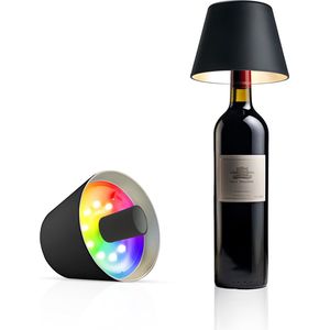 Tafellamp Oplaadbaar Zwart - Tafellamp Draadloos en Dimbaar - RGB Multicolor - Moderne Touch Flessenlamp - Sfeervolle Toevoeging voor Huis en Tuinverlichting - LED