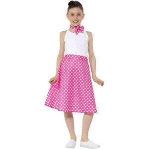 Smiffy's - Jaren 50 Kostuum - Roze Fleurige Stippen Jaren 50 Kind Polka Dot - Meisje - Roze - Medium / Large - Carnavalskleding - Verkleedkleding