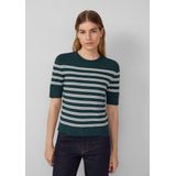 s.Oliver - Trui - Petrol/Wit - Gestreept - Kwartmouw