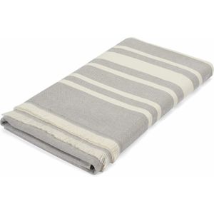 For Him - Fouta Hamamdoek Met Badstof - 80 x 180 cm - Grijs & Naturel