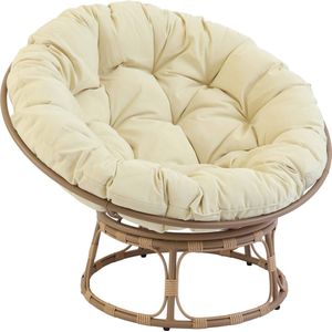 Oviala - Fauteuil van staal en synthetisch rotan met wit kussen