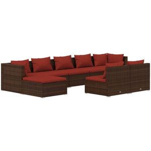 vidaXL Loungeset 9-delig - Poly Rattan - Bruin Loungeset - Tuinmeubels - Lounge Set - Buitendecor - Terrasdecor