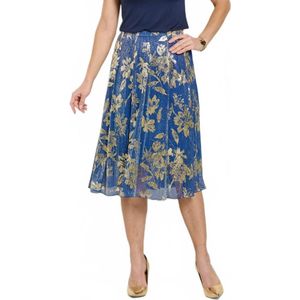 Wijde rok tot halverwege de lengte met gouden lofwerkprint