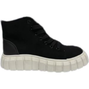 Dilena fashion hoge Veter sneaker zwart hoge zool wit