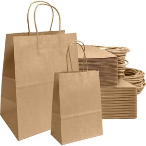 Kraftpapieren draagtassen - 50 stuks - Groot formaat - Verjaardag bruiloft Thanksgiving Kerstmis - 21x8x15cm 27x14x21cm