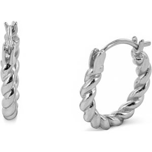 Silventi 9SIL-21701 Zilveren Oorringen - Dames - Gedraaid - 14 x 2,6 mm - Rhodium - Zilver