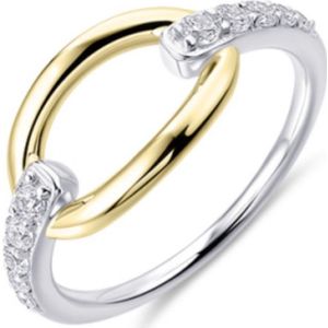 Schitterende Zilveren 14 Karaat Gold Plated Ring met Zirkonia's 17.25 mm. (maat 54) | Damesring