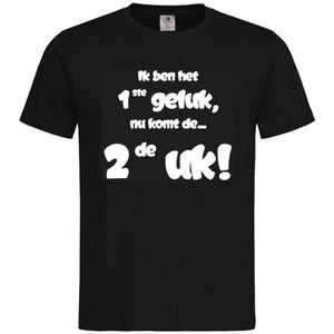 Shirt Aankondiging zwangerschap Ik ben het 1ste geluk, nu komt de ... 2de uk! | korte mouw | zwart/wit | maat 122/128 zwangerschap aankondiging bekendmaking Baby big sis bro sister brother Grote Zus Broer