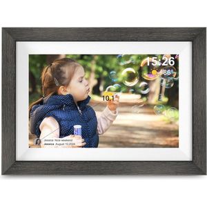 Frameo digitale fotolijst, 10,1 inch wifi slimme digitale fotolijst met HD IPS-aanraakscherm, automatisch draaien, foto's verzenden van overal via Frameo APP, geschenken voor mama
