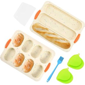 Mini-baguette bakplaat siliconen vorm - broodbakvorm met isolatiehandclips - inclusief oliekwast