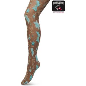 Bonnie Doon Bloemen Panty 60 Denier Bruin Dames maat L/XL- Bloemenprint - Gebloemd - Print - Gladde Naden - Maximaal Draagcomfort - Floral Ornament Tights - Chique Panty - Feestelijk - Bruin/Blauw - Bracken - BP221905.11