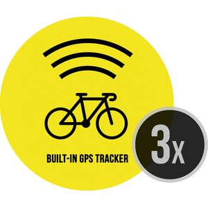 Fiets sticker | ""Built-in GPS tracker"" | ⌀ 4,5 cm | 3 stuks | Koersfiets | Racing bike | Anti-diefstal | Dieven ontmoedigen | Ronde stickers | Opvallend | Geel | Weerbestendig | Velo | Beveiliging | Fietsen