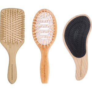 Bamboovement Bamboe Haarborstels | Antiklit | Fohn | Krullend Haar | Vegan | 3 Stuks Haar Borstels | Tangle