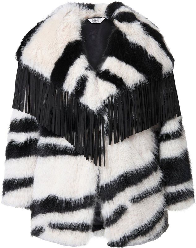 Angel of Style Angel of Style - Dames - Pluche jas straight fit motief kraag met franje - Sneeuwwit - Maat 42