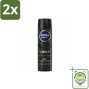 NIVEA MEN – Deodorant spray – Deep – 150 ml - Voordeelverpakking - 2 stuks - Anti-transpirant spray - Zweetgeur