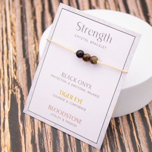 Bixorp ""Strength"" Cadeau Armband - Kracht - Edelsteen Armbandje op kaartje - Onyx, Tijgeroog & Bloedsteen