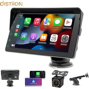 Distiion - Navigatiesysteem 7 Inch - Apple Carplay & Android auto (draadloos) - HD touchscreen 2024 Model - Universeel - autonavigatie - Mirror link - FM - Bluetooth - GPS - Smartphone - Navi - Achteruitrijcamera - Zwart
