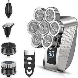 Oplaadbaar Roterend Scheerapparaat voor Mannen - 5-in-1 Verzorgingsset, IPX7 Waterdicht, Nat/Droog Scheerapparaat