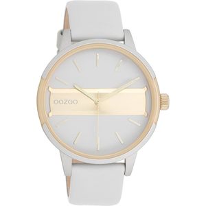 OOZOO Timepieces - Licht grijs/champagne horloge met licht grijze leren band - C11152