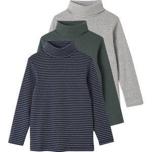 Set van 3 T-shirts - Inktblauw - Rolkraag - Jongens - Lange Mouwen