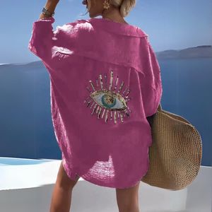 Evil Eye Blouse - 100% katoen - Bekend van Tik Tok - Dames mode - Boho Chic - Mode zomer - Fucsia - One Size