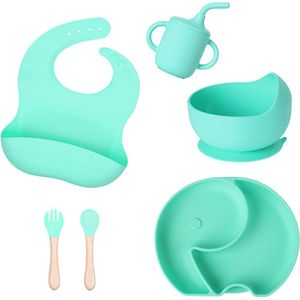 Siliconen baby servies 6st – Kinderservies set – Kinderbord met zuignap – Kom met zuignap– Kinderbestek– kinderlepel– Baby drinkbeker – Slabbetjes