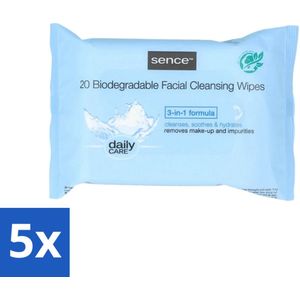 Sence - Normale Huid - Gezichtsreinigingsdoekjes - Mild Reinigend - 20 Doekjes - Bulkverpakking - 5 stuks