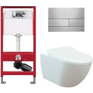 Tece Toiletset - Inbouw WC Hangtoilet wandcloset - Creavit Mat Wit Tece Square RVS Geborsteld