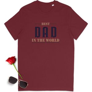 T Shirt Heren - De Beste Vader In De Wereld - Bordeaux Rood - Maat S