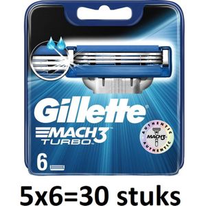 Gillette Mach3 Turbo Scheermesjes Voor Mannen - 30 Navulmesjes - Blauw