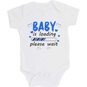 100% katoenen Romper bedrukt met grappige tekst Kado Cadeau Kraamkado Kraamcadeau ""Baby is loading"" 2.0 Unisex Katoen Wit/zwart/blauw Maat 68/74