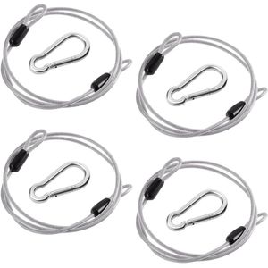 4Pcs Adjustable Steel Rope Loop Cable 1m x 3mm with Eyes and Carabiner Hooks for Garden Furniture Bicycles Motorcycles