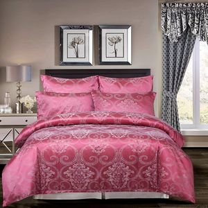Jacquard Weave 3-Delig Dekbedovertrek Bed Euro Beddengoed Set Voor Dubbele Thuis Textiel Luxe Kussenslopen Slaapkamer Dekbed 220X240 Roze