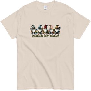T Shirt Dames Heren - Tuinieren Is Mijn Therapie Kabouters - Katoen - Beige - S